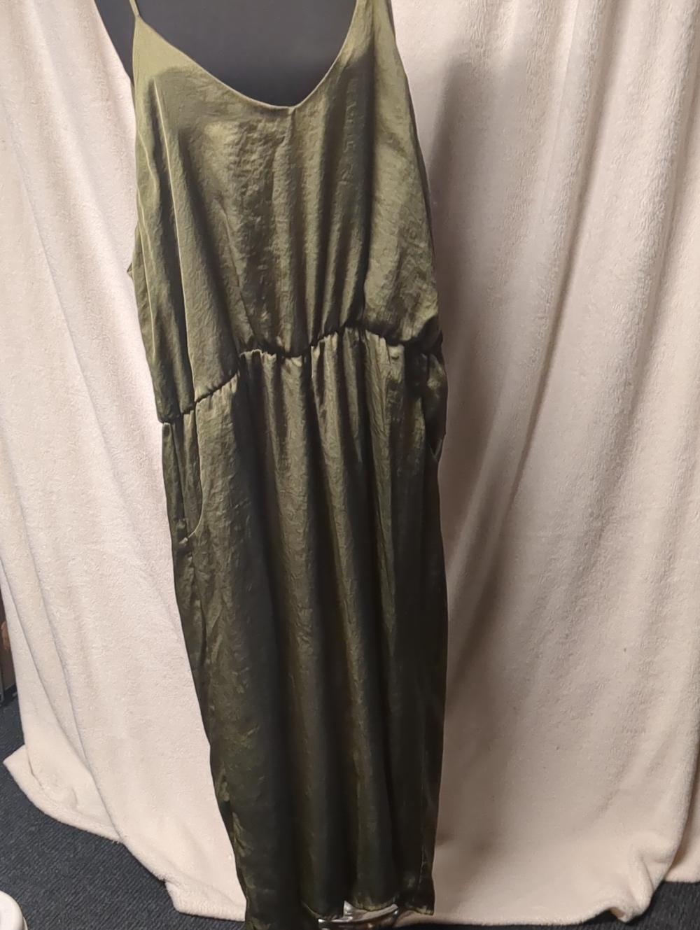 Xhilaration Olive Green Satin Slip Onesie with Spaghetti Straps